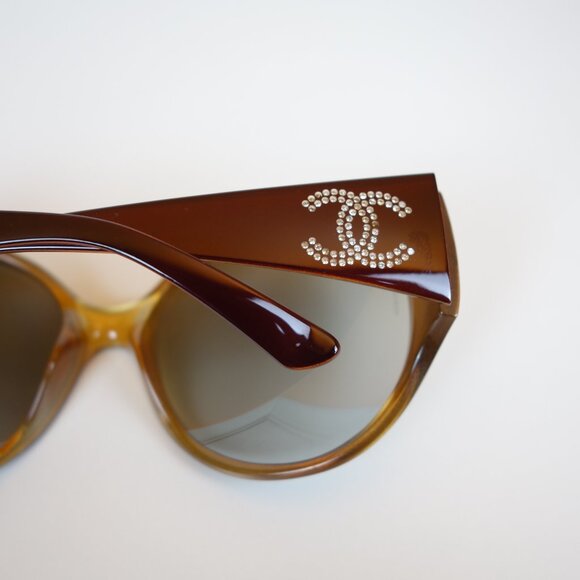 Chanel Oversized Round Rim 6013 B Sunglasses w/ Double Row Crystal CC Logo Arms - Picture 13 of 16